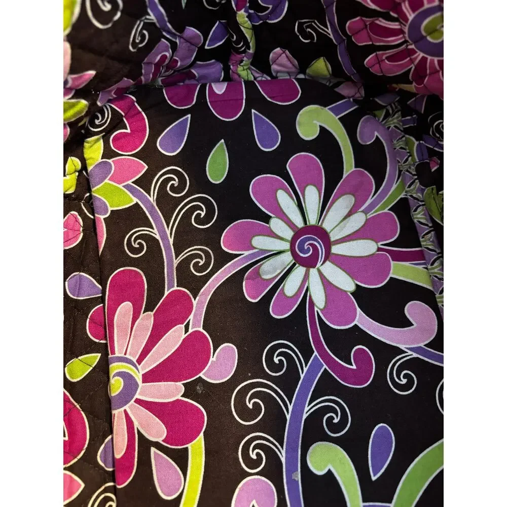Vera Bradley quilted duffel bag green purple floral two handles weekender tote